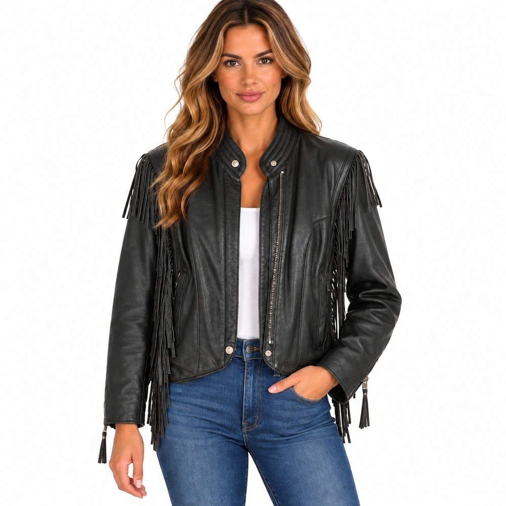 Harley Davidson Leather Jacket Women S Black Fringe Wing Medallion Biker Vintage